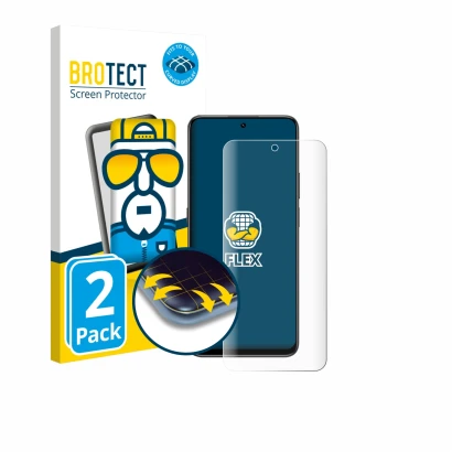 Front side of a product packaging with the brand logo BROTECT. Next to it is the device Honor 400 Smart 4G shown with the corr