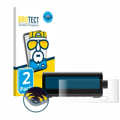 Front side of a product packaging with the brand logo BROTECT. Next to it is the device EcoFlow RAPID Pro shown with the corre