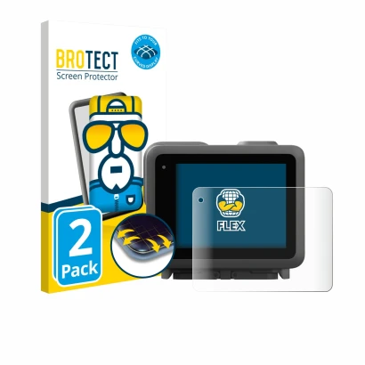 Front side of a product packaging with the brand logo BROTECT. Next to it is the device GoPro Lit Hero shown with the correspo