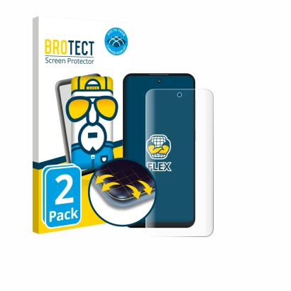 Front side of a product packaging with the brand logo BROTECT. Next to it is the device Oukitel C69 shown with the correspondi