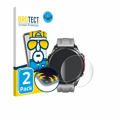 Front side of a product packaging with the brand logo BROTECT. Next to it is the device Doogee Anywise W1 Pro shown with the c