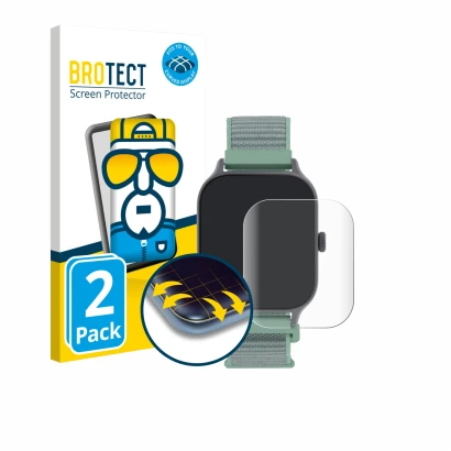 Front side of a product packaging with the brand logo BROTECT. Next to it is the device Decathlon Fit 100s shown with the corr