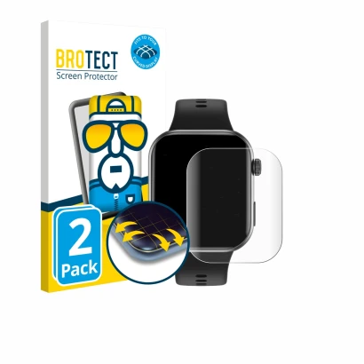 Front side of a product packaging with the brand logo BROTECT. Next to it is the device Honor Choice InFoWear Watch 2i shown w