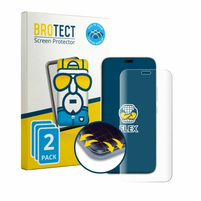 Front side of a product packaging with the brand logo BROTECT. Next to it is the device Honor 600e shown with the correspondin