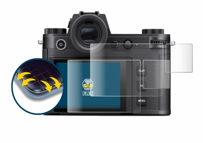 Image of the device Leica SL3-P (Display + top plate display) with a wide variety of screen protectors.