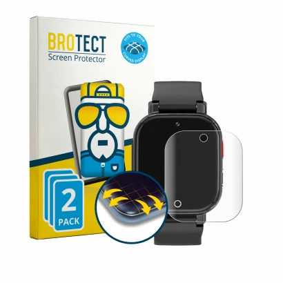 Front side of a product packaging with the brand logo BROTECT. Next to it is the device Pthtechus A28 1.42" shown with the cor