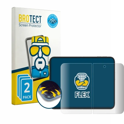 Front side of a product packaging with the brand logo BROTECT. Next to it is the device Apple iPhone Duo (Inner display) shown