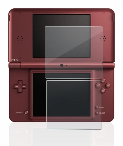 Image of the device Nintendo DSi XL with a wide variety of screen protectors.