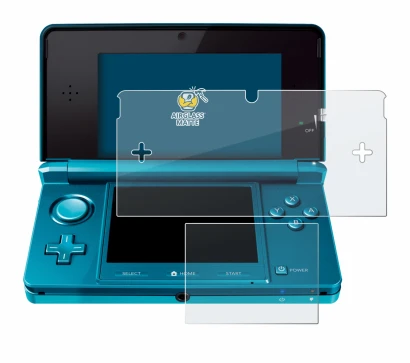 Image of the device Nintendo 3DS with a wide variety of screen protectors.