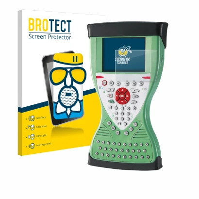 Front side of a product packaging with the brand logo BROTECT. Next to it is the device Leica Viva Controller CS15 shown with