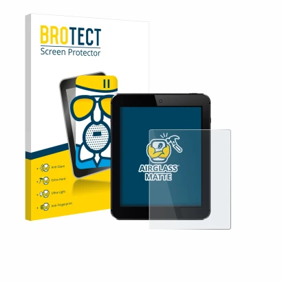 Front side of a product packaging with the brand logo BROTECT. Next to it is the device shown with the corresponding screen pr