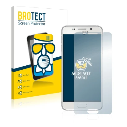 Front side of a product packaging with the brand logo BROTECT. Next to it is the device Samsung Galaxy A3 2016 shown with the 
