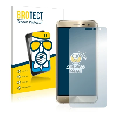 Front side of a product packaging with the brand logo BROTECT. Next to it is the device ASUS ZenFone 3 ZE552KL shown with the 