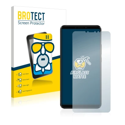 Front side of a product packaging with the brand logo BROTECT. Next to it is the device Xiaomi Mi Max 3 shown with the corresp