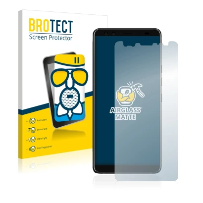 Front side of a product packaging with the brand logo BROTECT. Next to it is the device HTC U12 Plus shown with the correspond