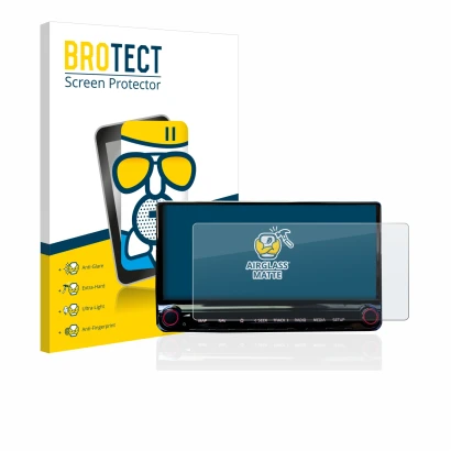 Front side of a product packaging with the brand logo BROTECT. Next to it is the device Kia XCeed 2019 Infotainment System 10.