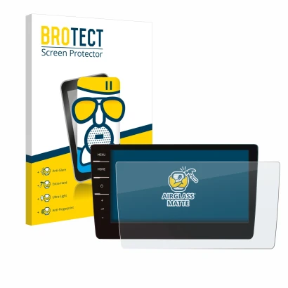 Front side of a product packaging with the brand logo BROTECT. Next to it is the device Volkswagen Passat 2019 Discover Pro 9.