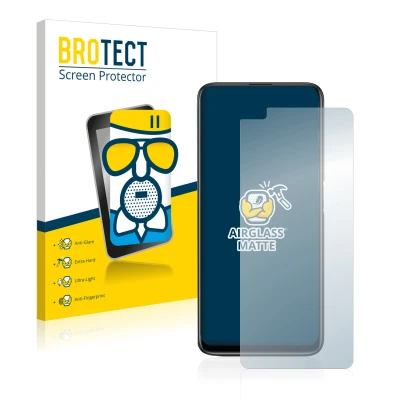 Front side of a product packaging with the brand logo BROTECT. Next to it is the device realme 6 Pro shown with the correspond