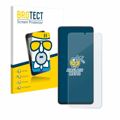 Front side of a product packaging with the brand logo BROTECT. Next to it is the device Samsung Galaxy S21 Plus 5G shown with 