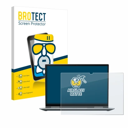 Front side of a product packaging with the brand logo BROTECT. Next to it is the device Lenovo ThinkPad X1 Yoga (6th. Gen.) sh