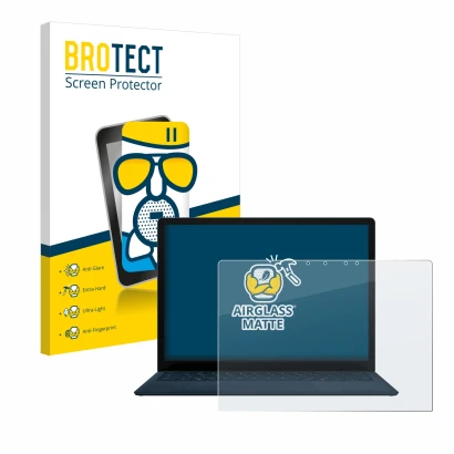 Front side of a product packaging with the brand logo BROTECT. Next to it is the device Microsoft Surface Laptop 4 13.5" shown