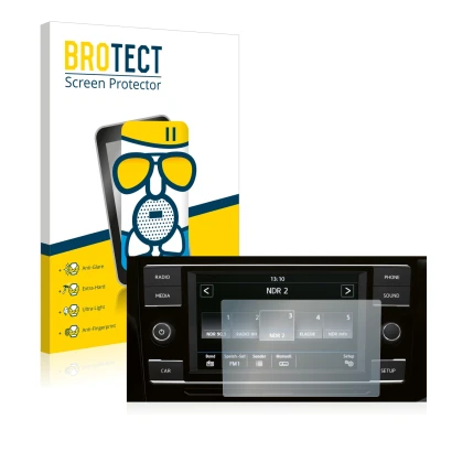 Front side of a product packaging with the brand logo BROTECT. Next to it is the device Volkswagen T6.1 California 2021 Compos