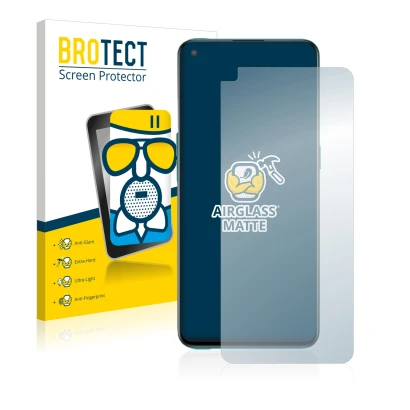 Front side of a product packaging with the brand logo BROTECT. Next to it is the device OnePlus Nord CE 5G shown with the corr