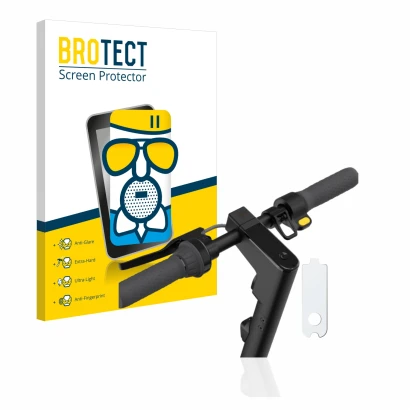 Front side of a product packaging with the brand logo BROTECT. Next to it is the device Segway Ninebot KickScooter MAX G30D II