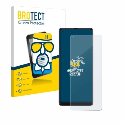 Front side of a product packaging with the brand logo BROTECT. Next to it is the device Cubot Max 3 shown with the correspondi