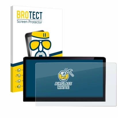 Front side of a product packaging with the brand logo BROTECT. Next to it is the device Skoda Enyaq iV 80 2021 Infotainment Sy