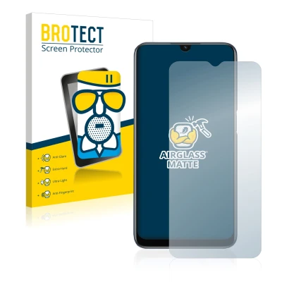 Front side of a product packaging with the brand logo BROTECT. Next to it is the device Oppo A54s shown with the corresponding
