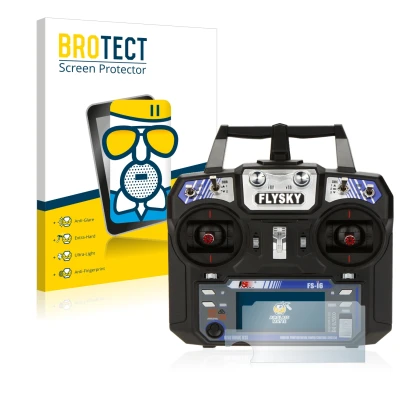 Front side of a product packaging with the brand logo BROTECT. Next to it is the device FlySky FS-i6 shown with the correspond