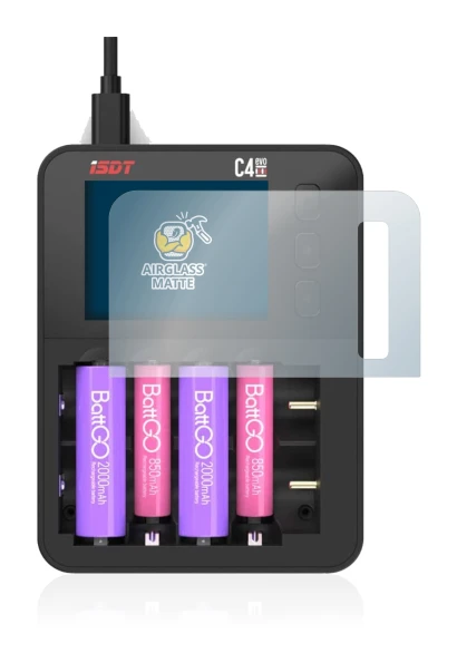 Image of the device ISDT C4 Evo with a wide variety of screen protectors.