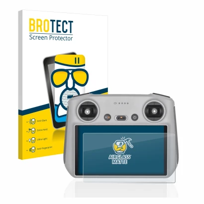 Front side of a product packaging with the brand logo BROTECT. Next to it is the device DJI RC Controller shown with the corre