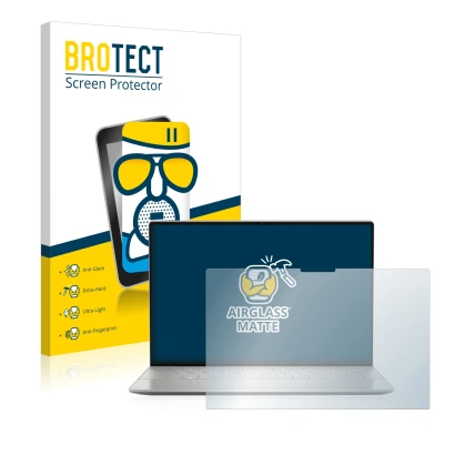 Front side of a product packaging with the brand logo BROTECT. Next to it is the device Dell XPS 13 Plus 9320 Touch shown with