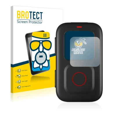 Front side of a product packaging with the brand logo BROTECT. Next to it is the device GoPro Remote shown with the correspond