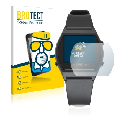 Front side of a product packaging with the brand logo BROTECT. Next to it is the device Casio LW-204-1BEF shown with the corre