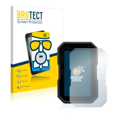 Front side of a product packaging with the brand logo BROTECT. Next to it is the device Ducati DesertX 2022 shown with the cor