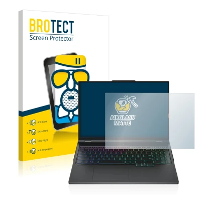 Front side of a product packaging with the brand logo BROTECT. Next to it is the device Lenovo Legion Pro 7 16