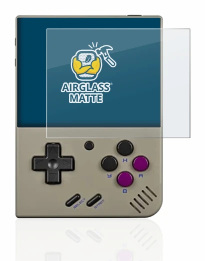 Image of the device Miyoo Mini Plus with a wide variety of screen protectors.