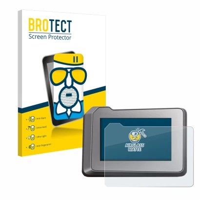 Front side of a product packaging with the brand logo BROTECT. Next to it is the device KTM 1290 Super Duke R 2022 TFT-Display