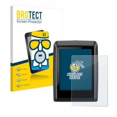 Front side of a product packaging with the brand logo BROTECT. Next to it is the device Bosch Kiox 500 shown with the correspo