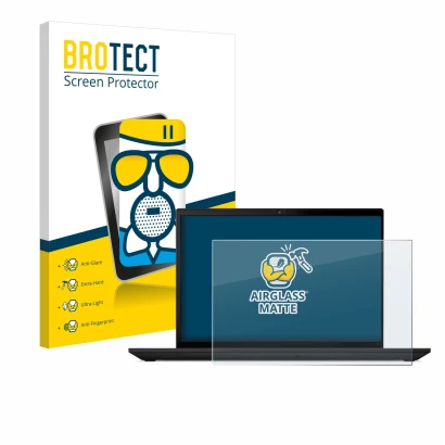 Front side of a product packaging with the brand logo BROTECT. Next to it is the device Lenovo ThinkPad T16 Gen 2 shown with t