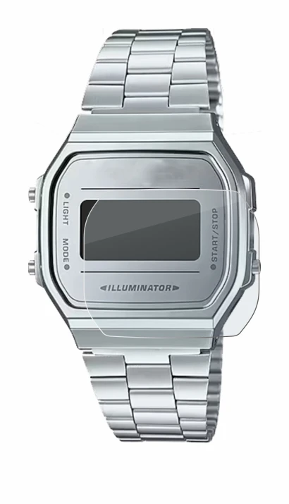 Image of the device Casio A168WEM-7EF with a wide variety of screen protectors.