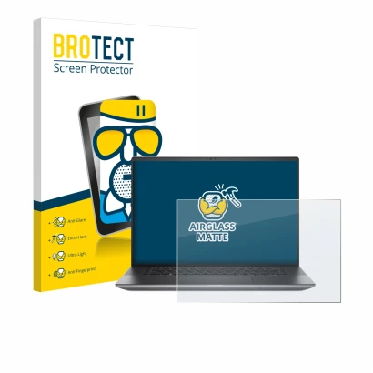 Front side of a product packaging with the brand logo BROTECT. Next to it is the device Dell Precision 5680 Workstation shown 