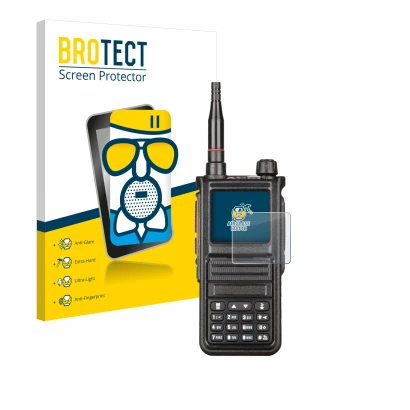 Front side of a product packaging with the brand logo BROTECT. Next to it is the device Radtel RT-470X shown with the correspo