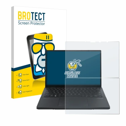 Front side of a product packaging with the brand logo BROTECT. Next to it is the device ASUS ZenBook Duo OLED 2024 UX8406 show