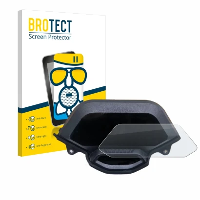 Front side of a product packaging with the brand logo BROTECT. Next to it is the device Segway Ninebot GT1 shown with the corr