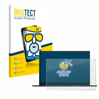 Front side of a product packaging with the brand logo BROTECT. Next to it is the device ASUS ZenBook 14 OLED UX3405 Non-Touch 