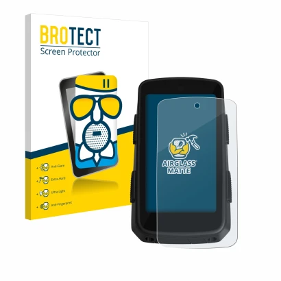 Front side of a product packaging with the brand logo BROTECT. Next to it is the device Hammerhead Karoo 3 shown with the corr